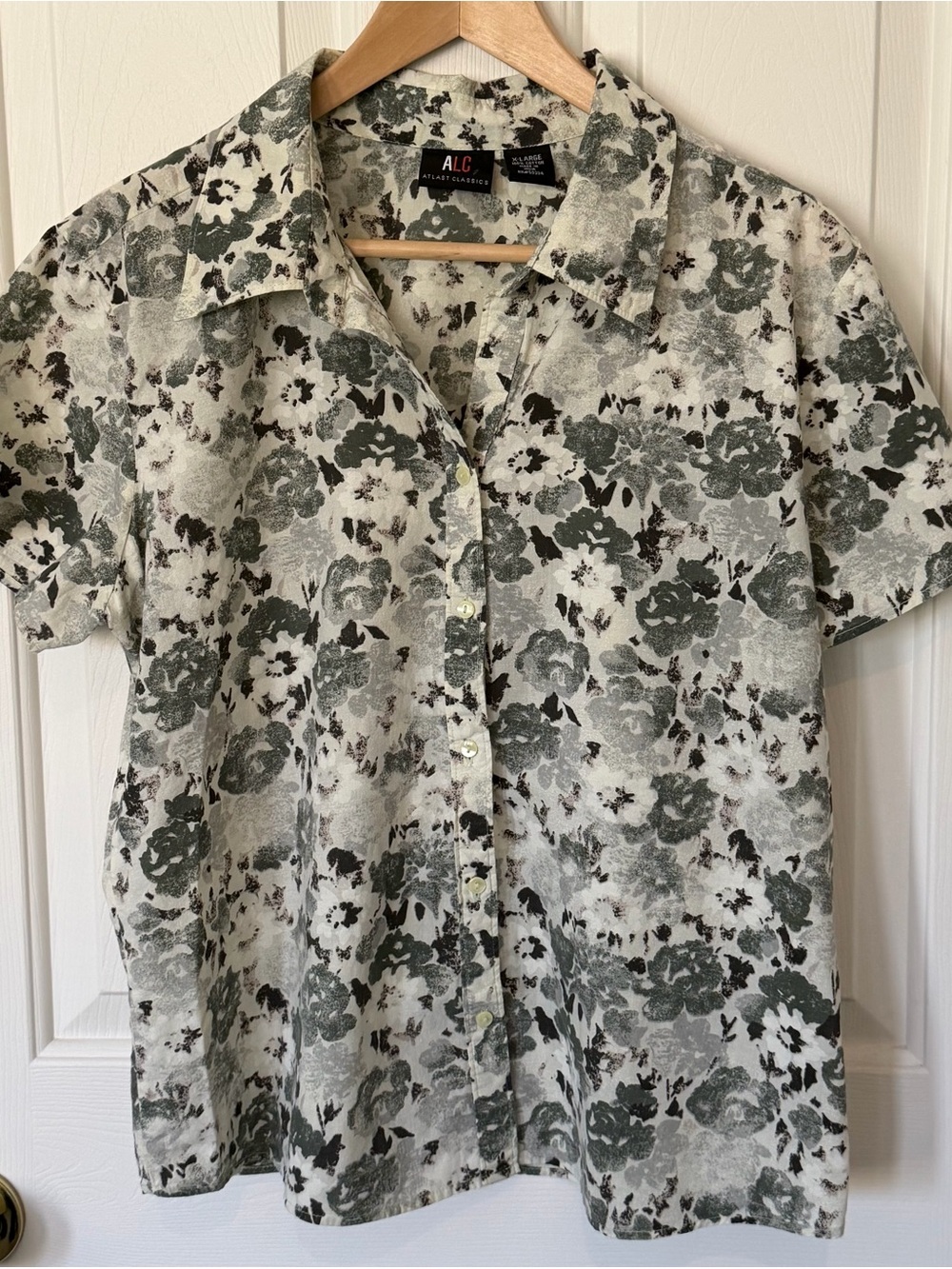 A.L.C. Floral Button-Down Shirt in White and Gray